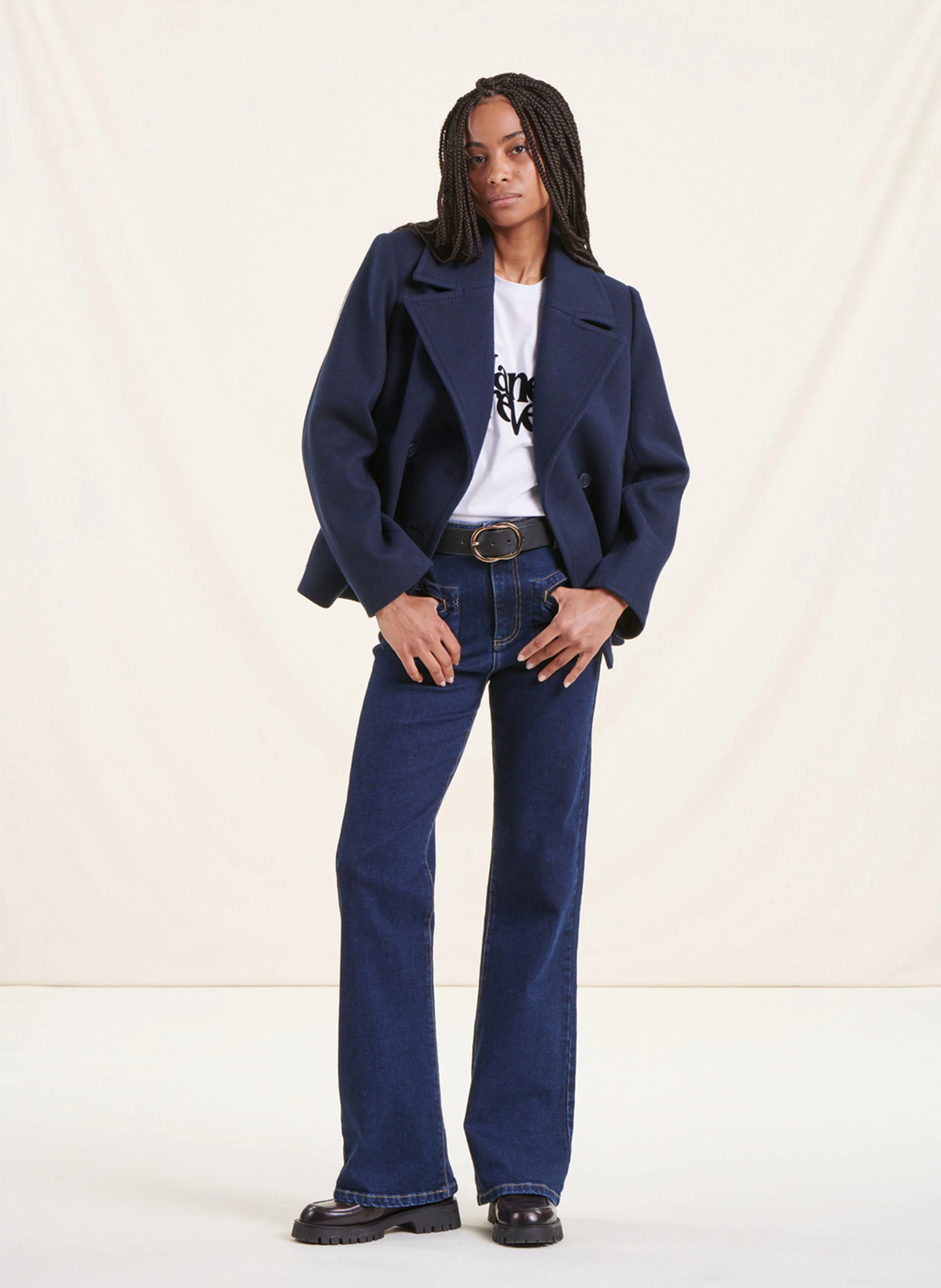 Manteau droit à col tailleur | Bleu