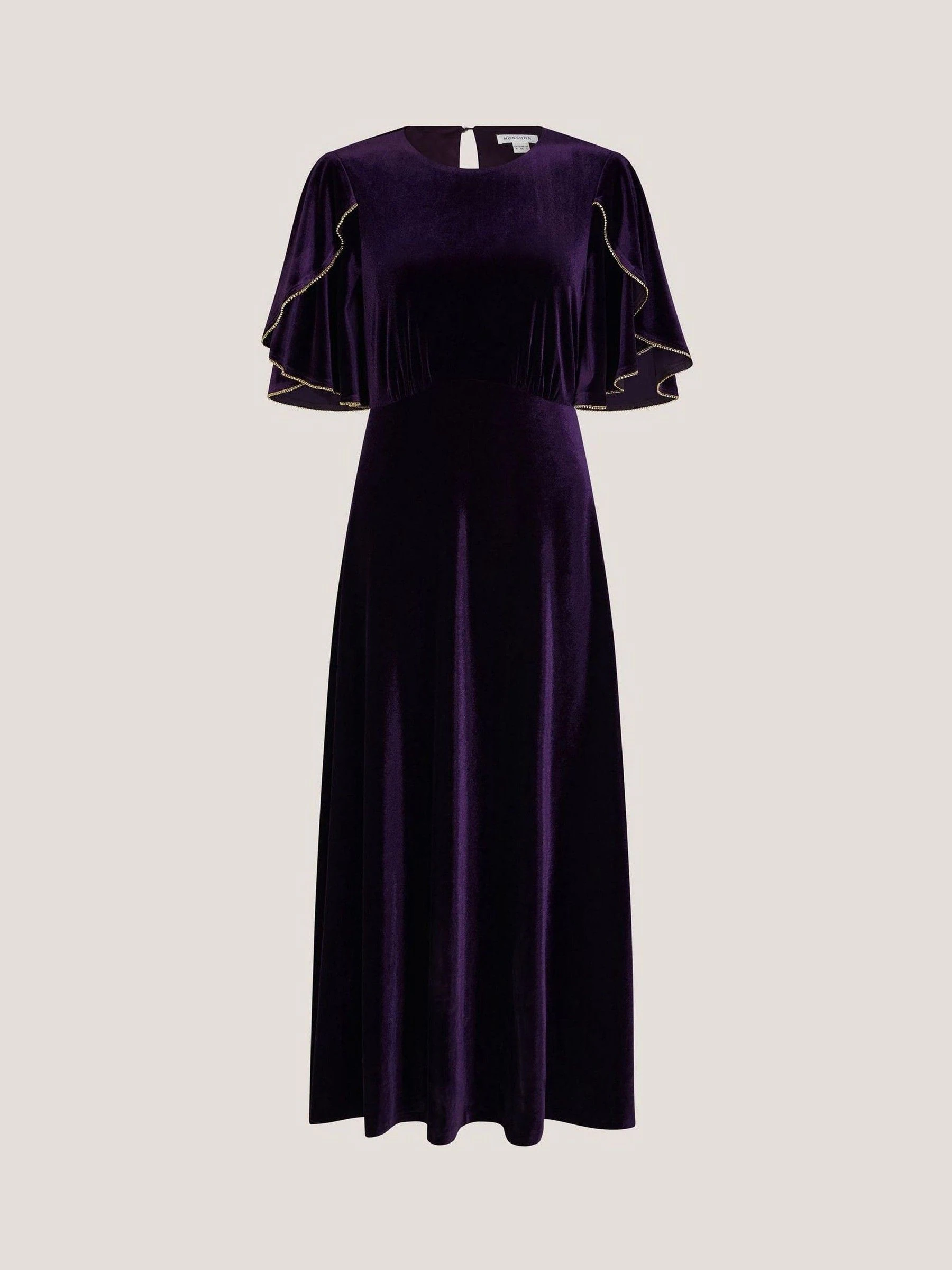 Paars - Monsoon Cecelia Velvet Cape Midi Dress
