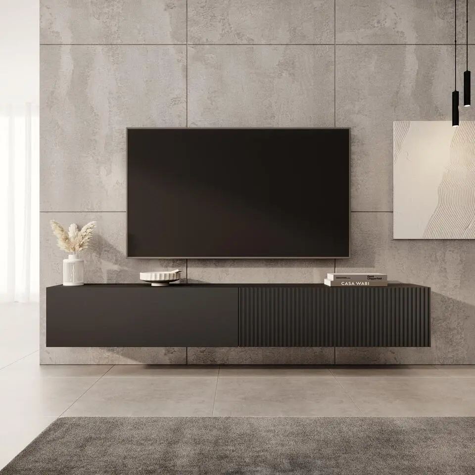 Meubella - TV-Meubel Caius - Zwart - 200 cm