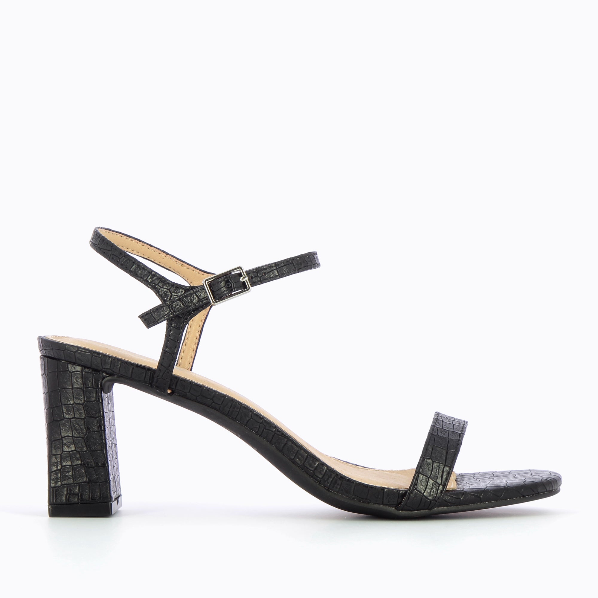 Sandales à talon, Compensées-Sandales à talon Tessa noires effet croco
