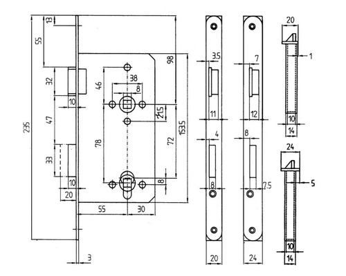 Ganginsteekslot Bever links, PZ72, DIN, sponning, frontplaat zilver gelakt