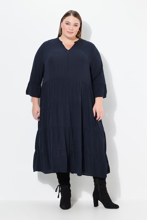 Kleid, A-Linie, Tunika-Ausschnitt, 3/4-Volantarm