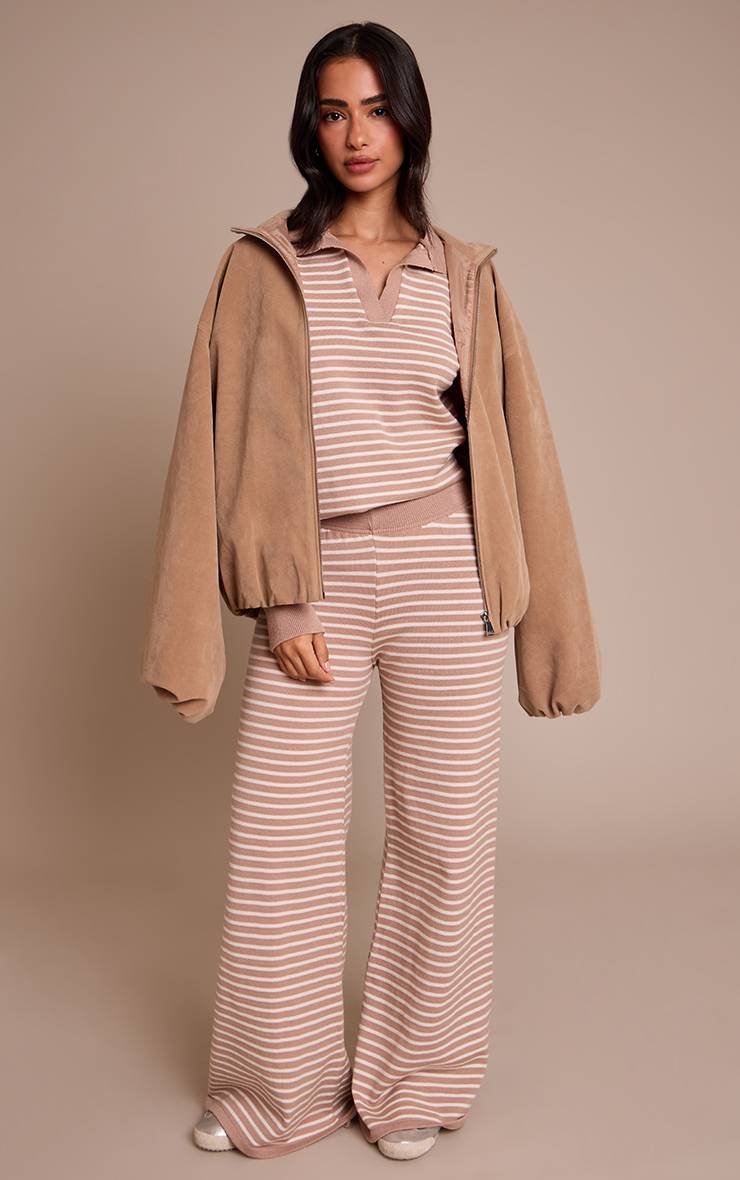 Beige Pantalon Tricoté À Rayures Petite