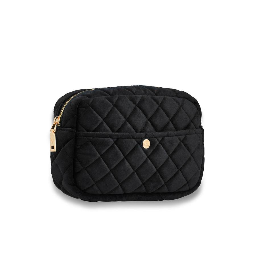Fan Palm Beauty Bag Quilted Velvet Black Medium