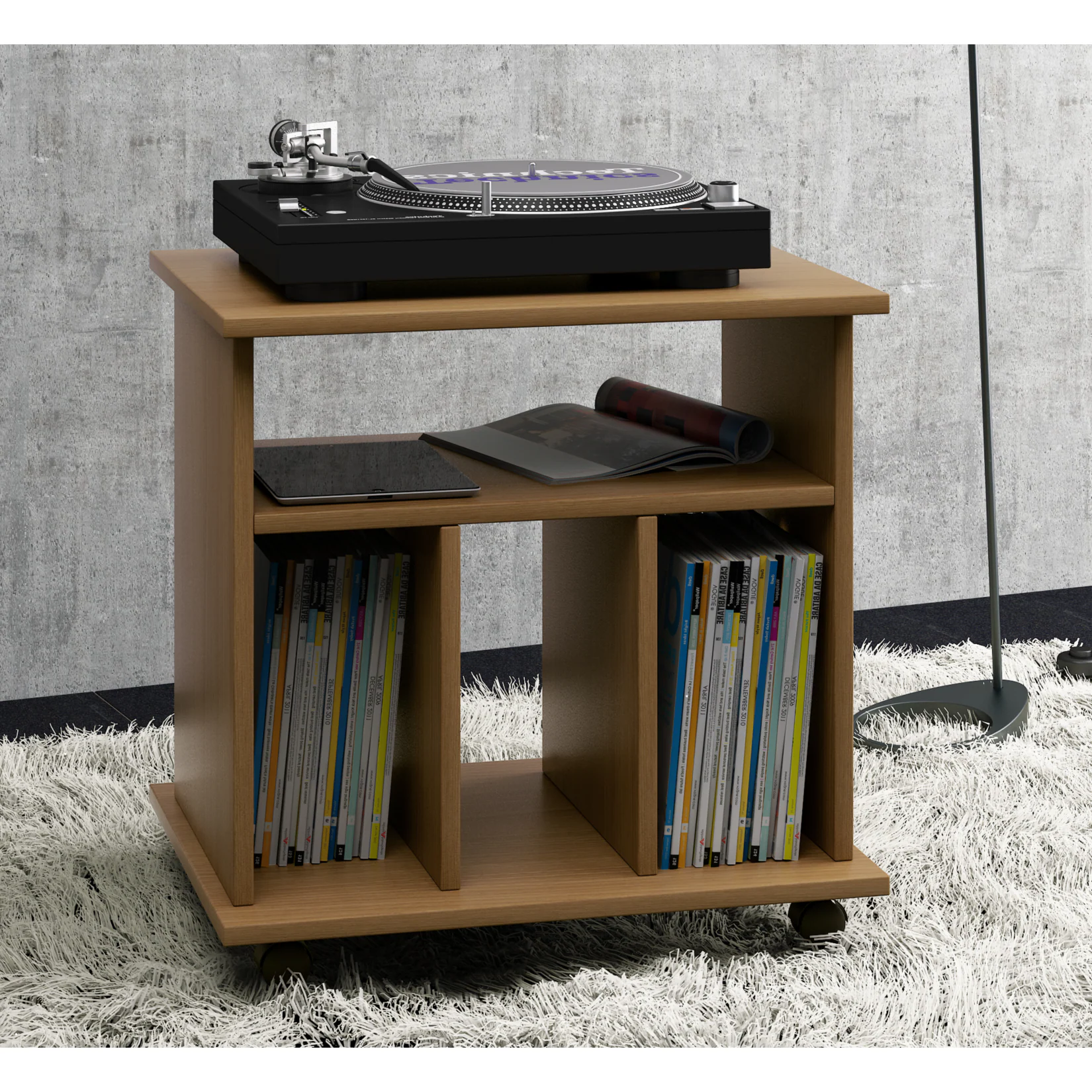 VCM Holz Schallplatten LP Regal Schrank Mediaregal Aufbewahrung rollbar Rollen Retal