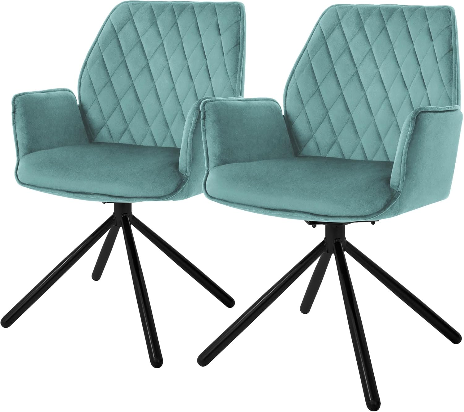 ML-Design Esszimmerstühle 2er Set Samt Salbei, Wohnzimmerstuhl mit Arm- und Rückenlehne, Drehstuhl Auto-Position, Polsterstuhl mit Metallbeine, Ergonomische Sessel drehbar, Küchenstuhl Loungesessel