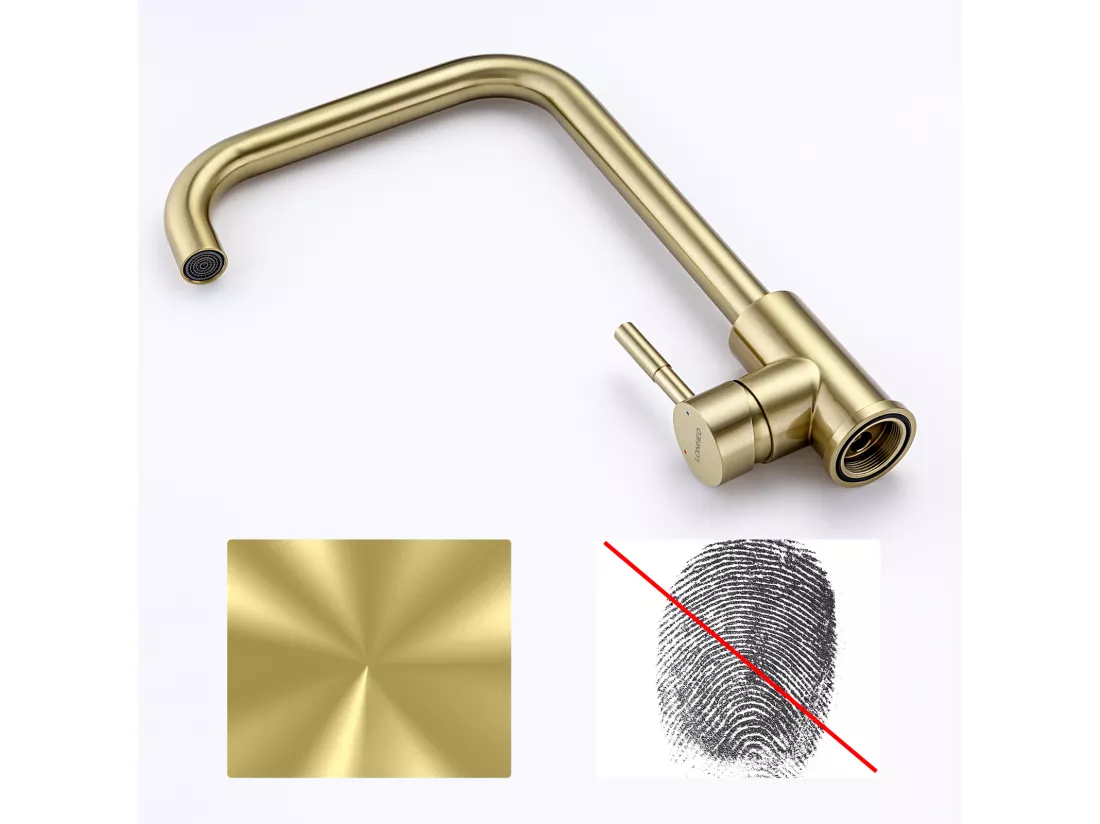 Auralum Max Colonne douche en laiton Bronze Rétro,Douche avec Mitigeur Mécanique,Hauteur Réglable+Mitigeur Cuisine en Inox,Rotatif à 360°,Doré Brossé
