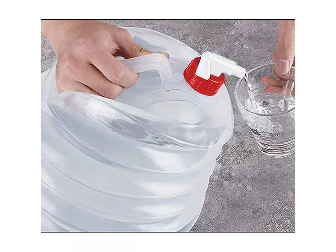 Lot de 6 jerrican à eau avec robinet 5 L, bidon d'eau pliable transparent, conteneurs à eau de camping , bouteille d'eau potable - Longueur 25.5 x Hauteur 22.5 cm
