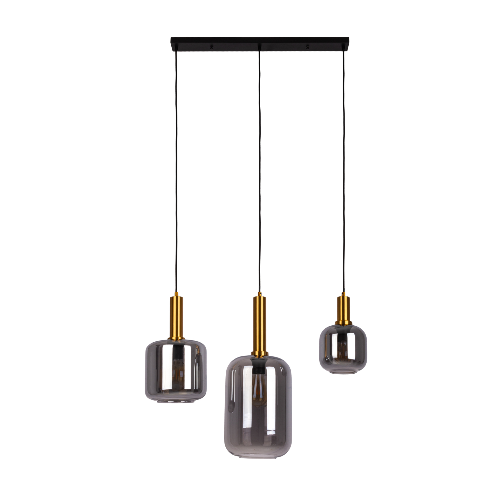 Pendelleuchte FUMO - schwarz-gold - Rauchglas - 3-flammig
