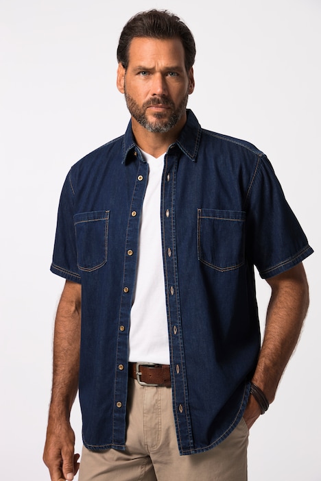Denimhemd, Denim, Halbarm , Modern Fit Passform, Kent Kragen, bis Gr. 8XL