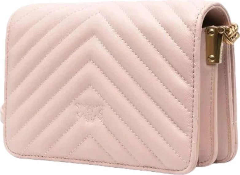 PINKO - Love Click Mini Sheep Nappa Chevron - Leren Schoudertas - Cipria - Antique Gold Zalmroze