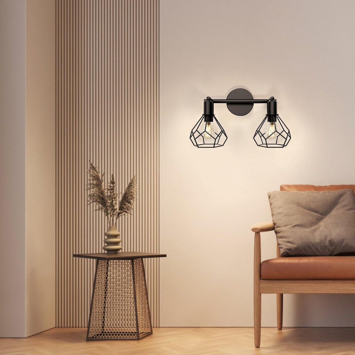 EMKE Retro Wandlamp - 2-lichts industriële wandlamp met E14-fitting, ideaal voor woonkamer en hal (lamp niet inbegrepen), twee lampkoppen