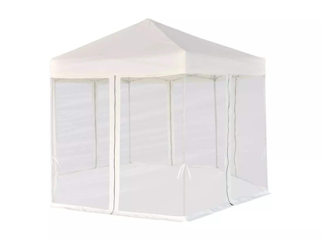 Chapiteau hexagonal et 6 parois latérales 3,6x3,1 m Blanc crème