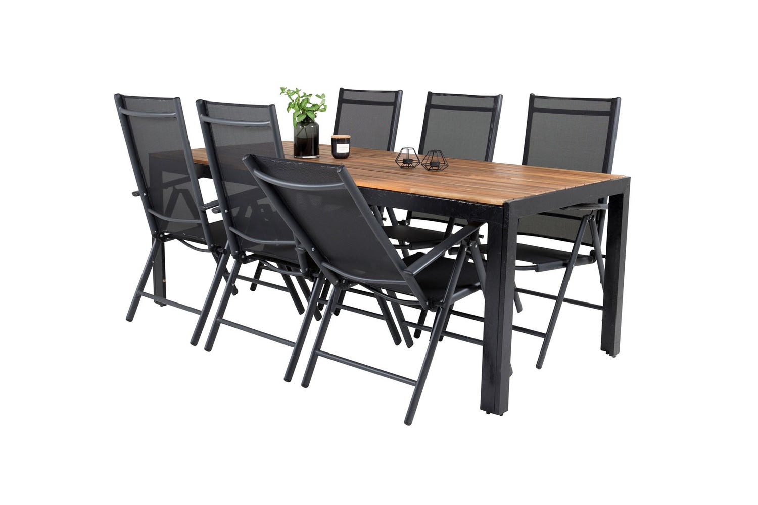 Bois tuinset: tafel (90x205cm) en 6 stoelen, Break, zwart/naturel. 90 x 205 x 76 cm