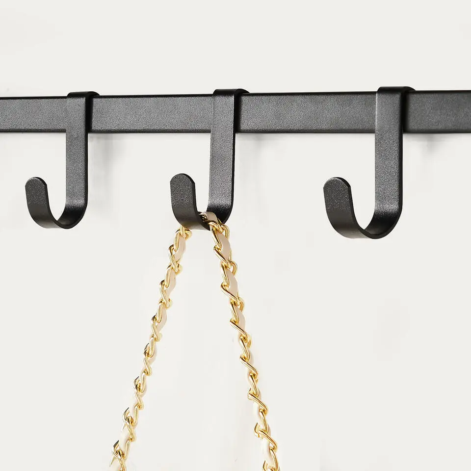 Lange Wandkapstok - 90 cm Lang, 8 Haken, Hoedenplank, Zwart
