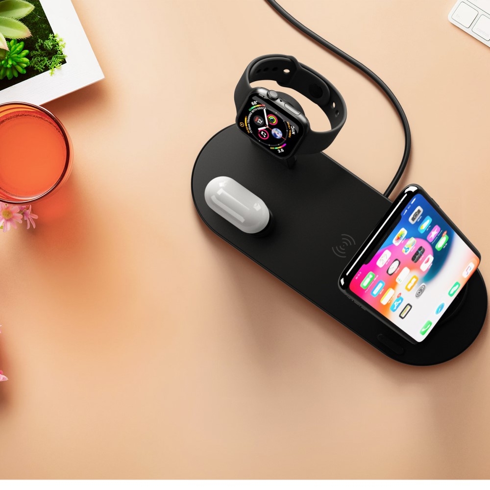 4in1 Apple Watch / Smartphone / AirPods Qi Charging Ständer Dockingstation (Micro USB / USB C / Lightning) - Schwarz