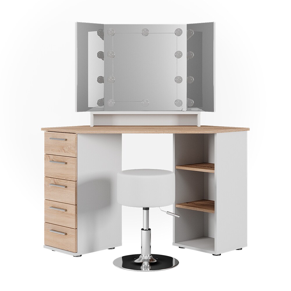 Vicco Eckschminktisch Frisiertisch Frisierkommode Sofia Weiß Sonoma Spiegel LED Hocker 128x142 cm modern Ablage