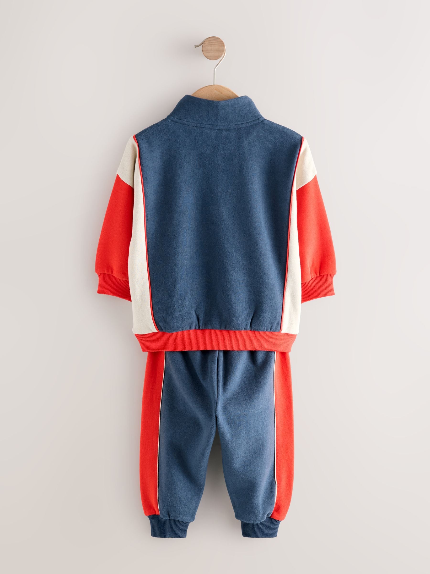 Rood/marineblauw - Set van top met halve rits en joggingbroek (3mnd-7jr)