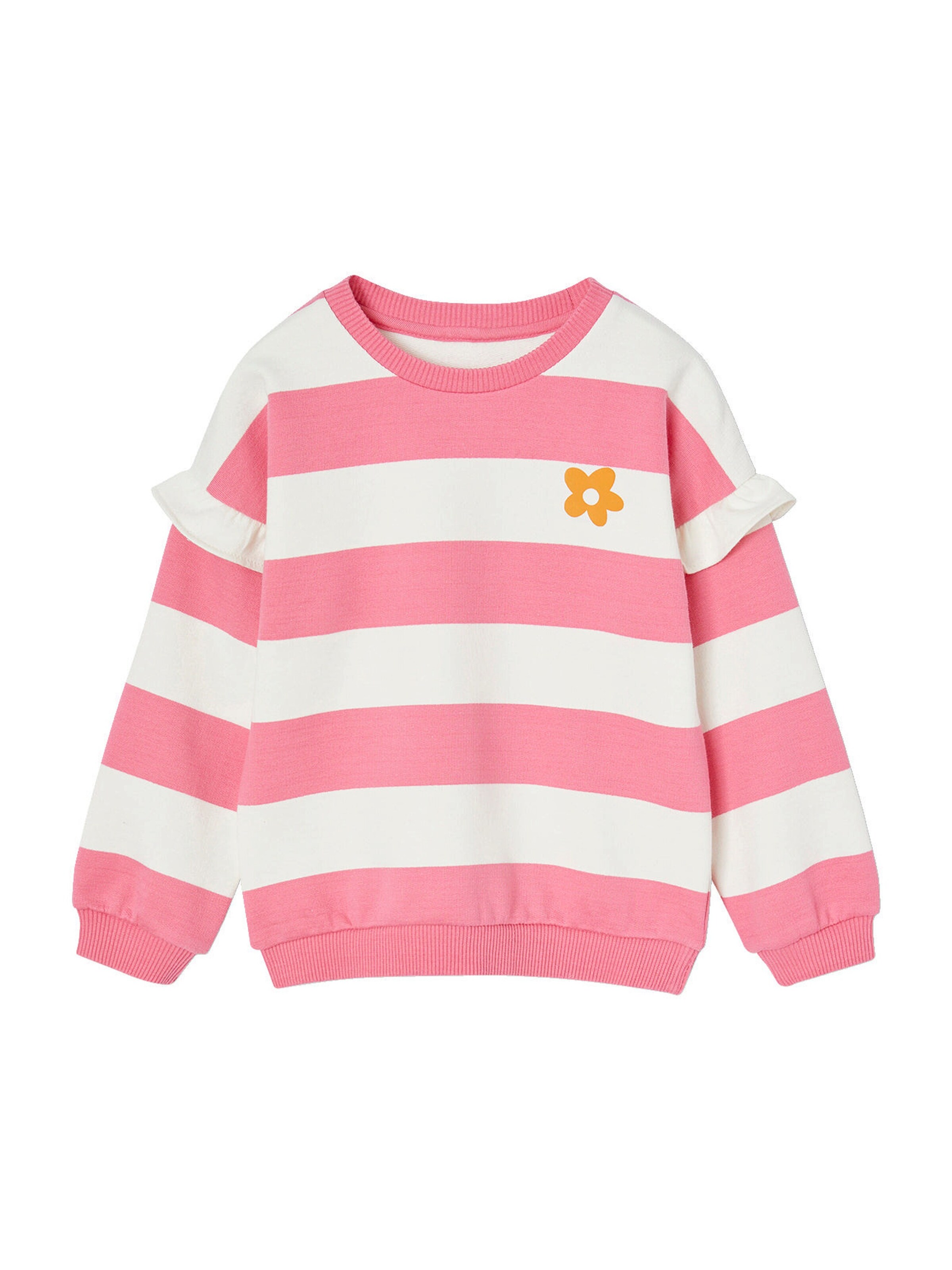 Vertbaudet Mädchen Ringel-Sweatshirt, Volantärmel rosa