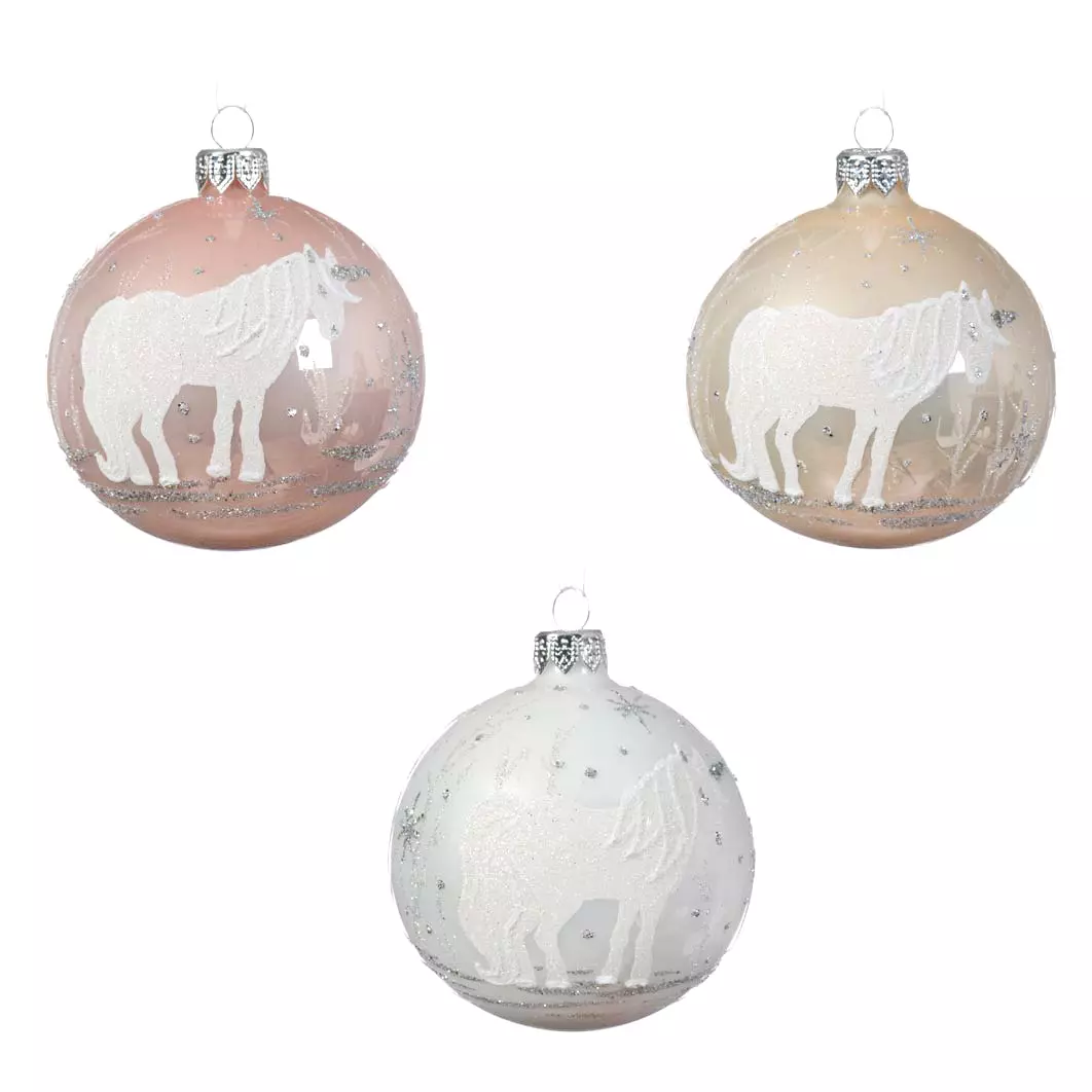 Lot de 6 boules de Noël en verre Licorne Rose poudré