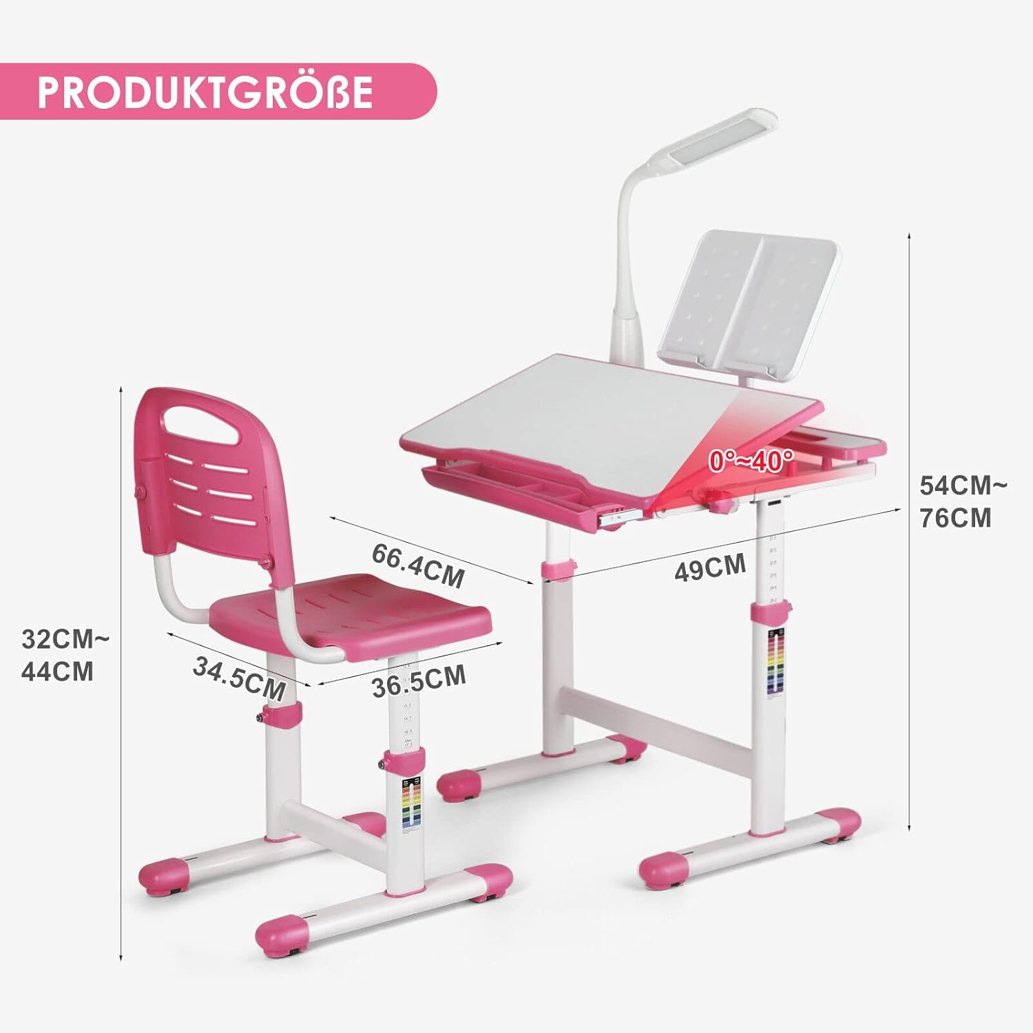JOYLDIAS Kinderschreibtisch höhenverstellbar, Schülerschreibtisch Jugendschreibtisch mit Lampe, Schreibtisch Kinder mit Stuhl und Schublade inkl. kostenloser Kleineimer/Rosa