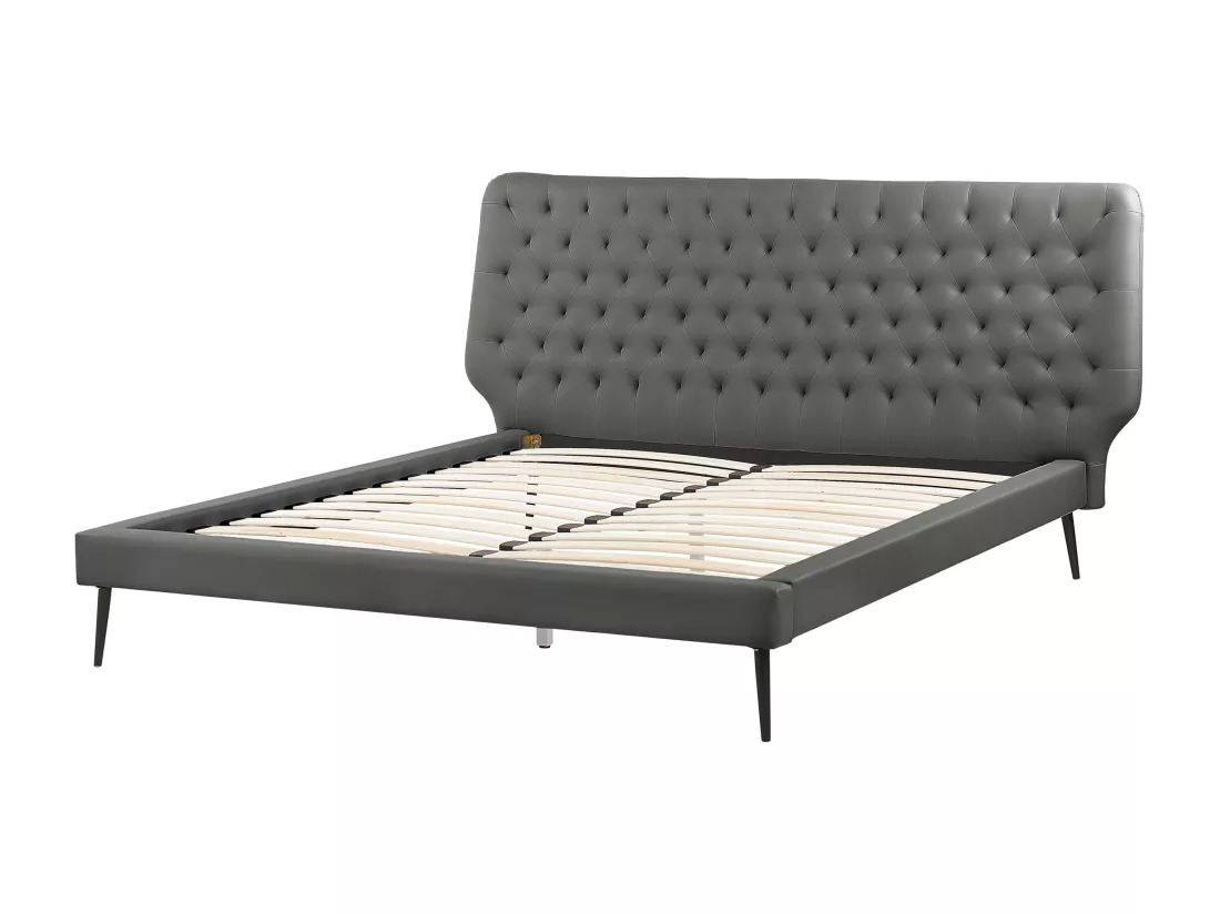 Ensemble de chambre Cuir PU ESSONNE 160 x 200 cm Gris