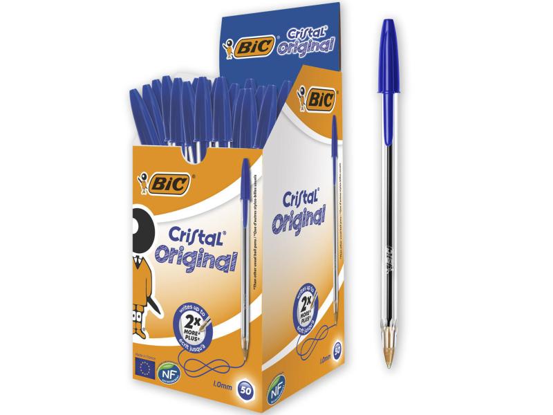 BIC Kugelschreiber Cristal Original 0.32 mm Blau, 50 Stück Kulis für den täglichen Gebrauch