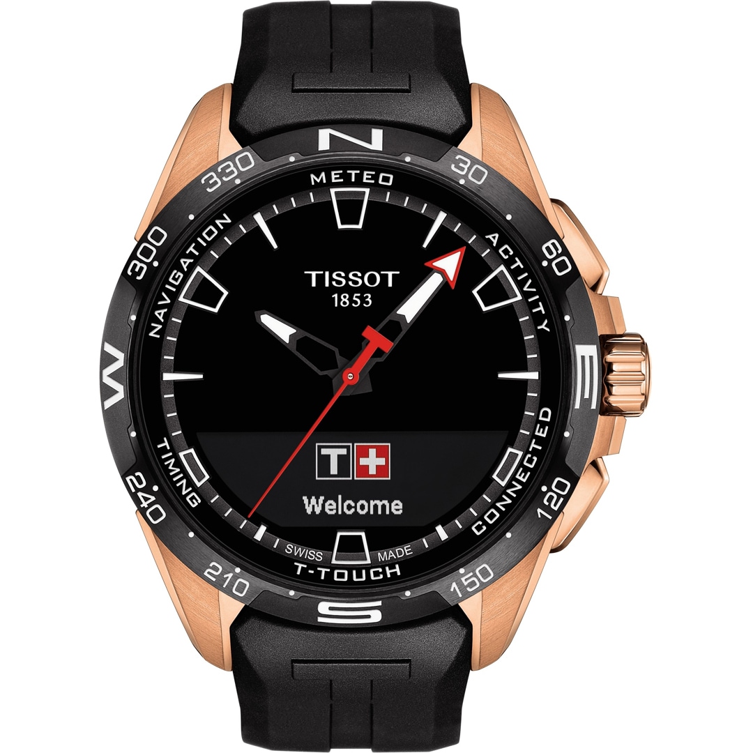 Tissot T-Touch Connect Solar Smartwatch Titan PVD Rosé mit schwarzem Kautschukarmband