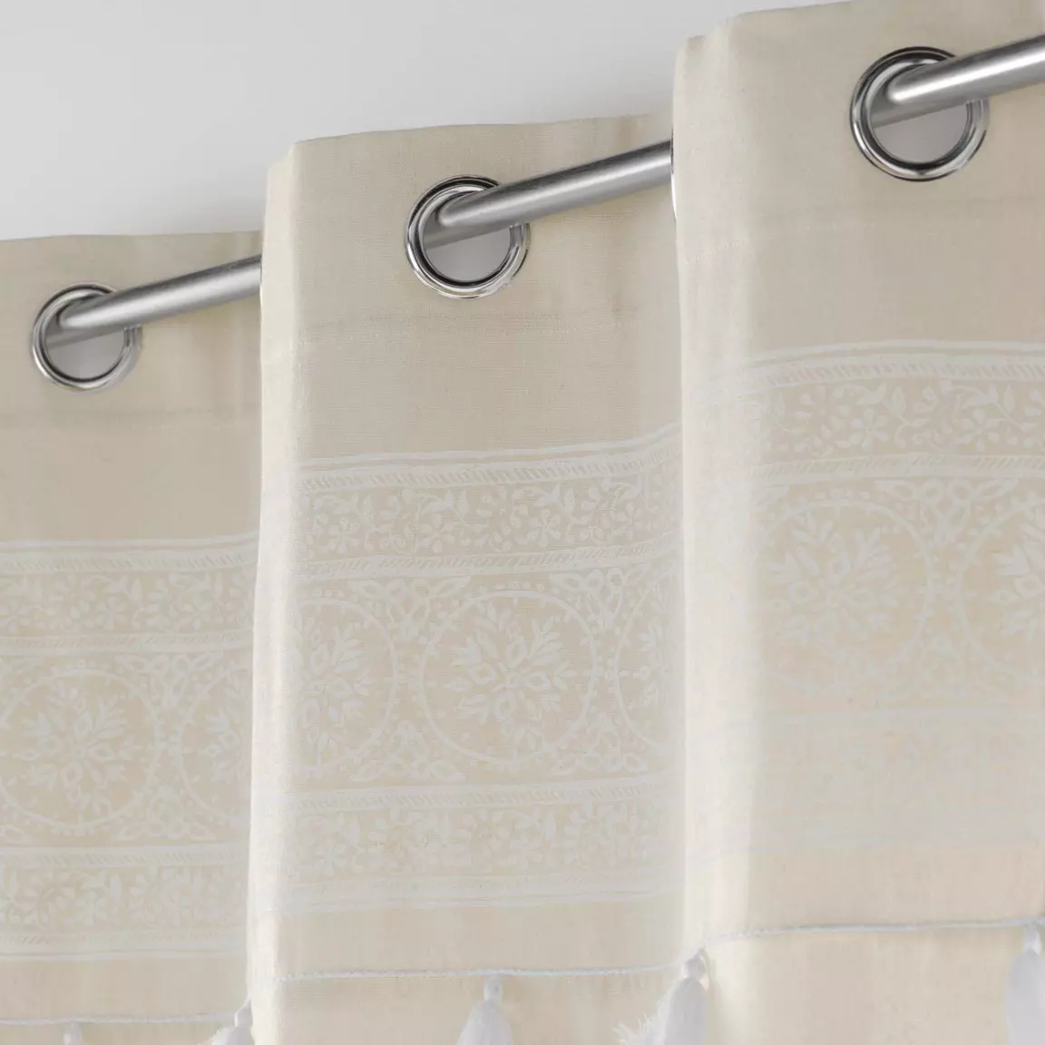 Rideau oeillets pompons (140 x 240 cm) Isalina Blanc