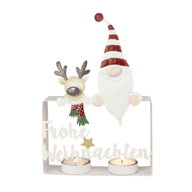 Teelichthalter - Frohe Weihnachten - weiß/rot - ca. 15 x 4 x 22 cm