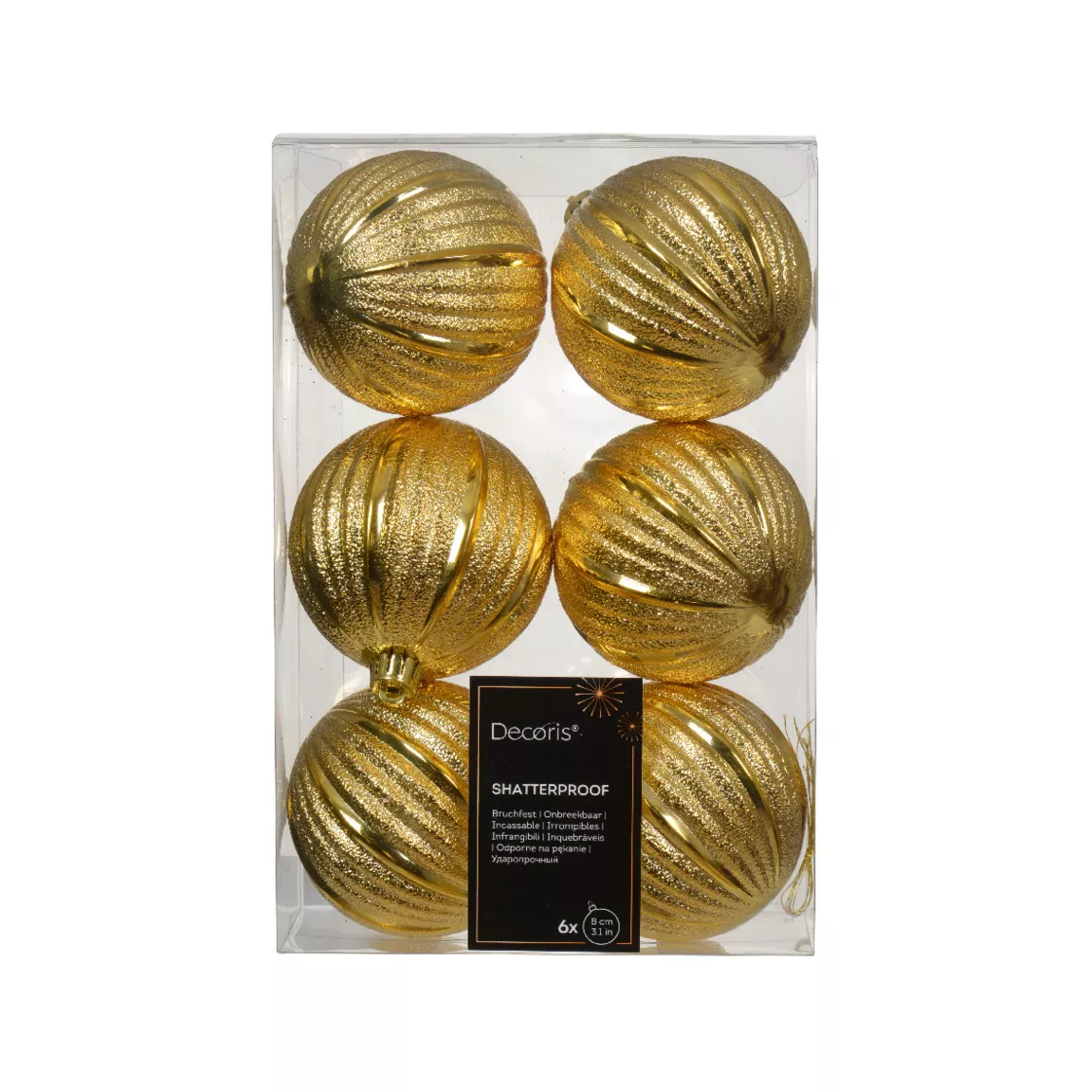 Lot de 6 boules de Noël (D80 mm) Glamour Or