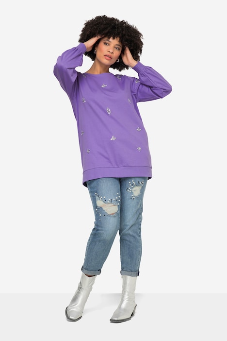 Sweatshirt, Ziersteinchen, Rundhals, Ballon-Langarm