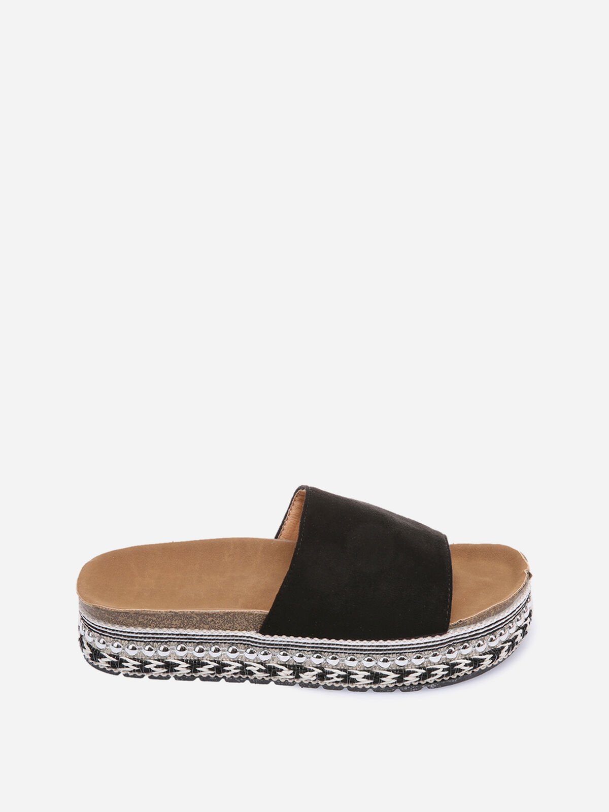 Mules à semelles cloutées et à motifs ethniques- Noir