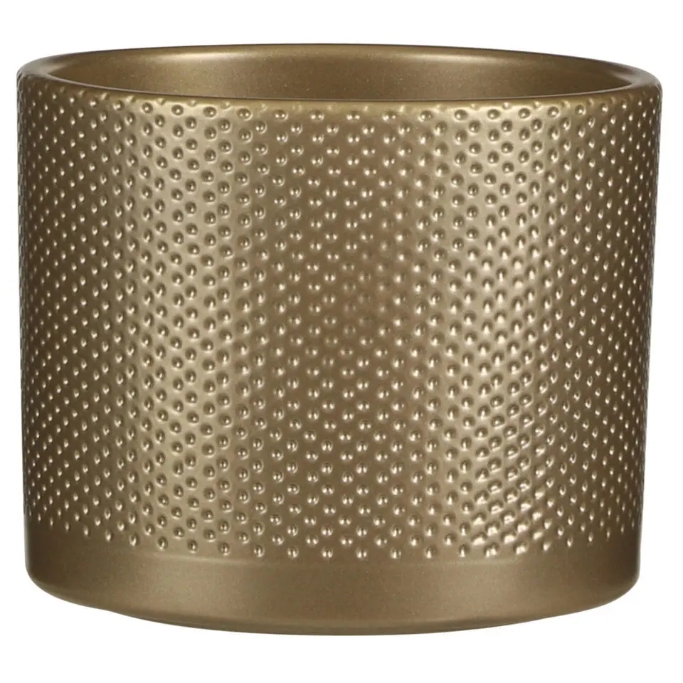 Mica Decorations Bloempot - goudkleurig - relief - keramiek - 14 cm