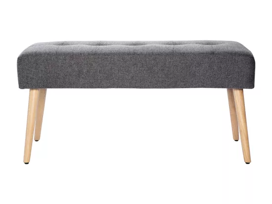 Banc scandinave capitonné en tissu effet velours texturé gris foncé et bois clair L96 cm GUESTA