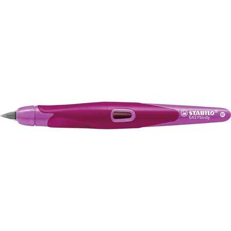 Ergonomischer Schulfüller für Rechtshänder mit Standard-Feder M - STABILO EASYbirdy in beere/pink - Einzelstift - inklusive Patrone - Schreibfarbe blau (löschbar)