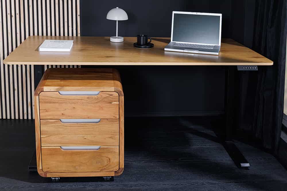 Massiver Rollcontainer CUBUS 60cm braun Akazienholz honey finish drei Schubladen