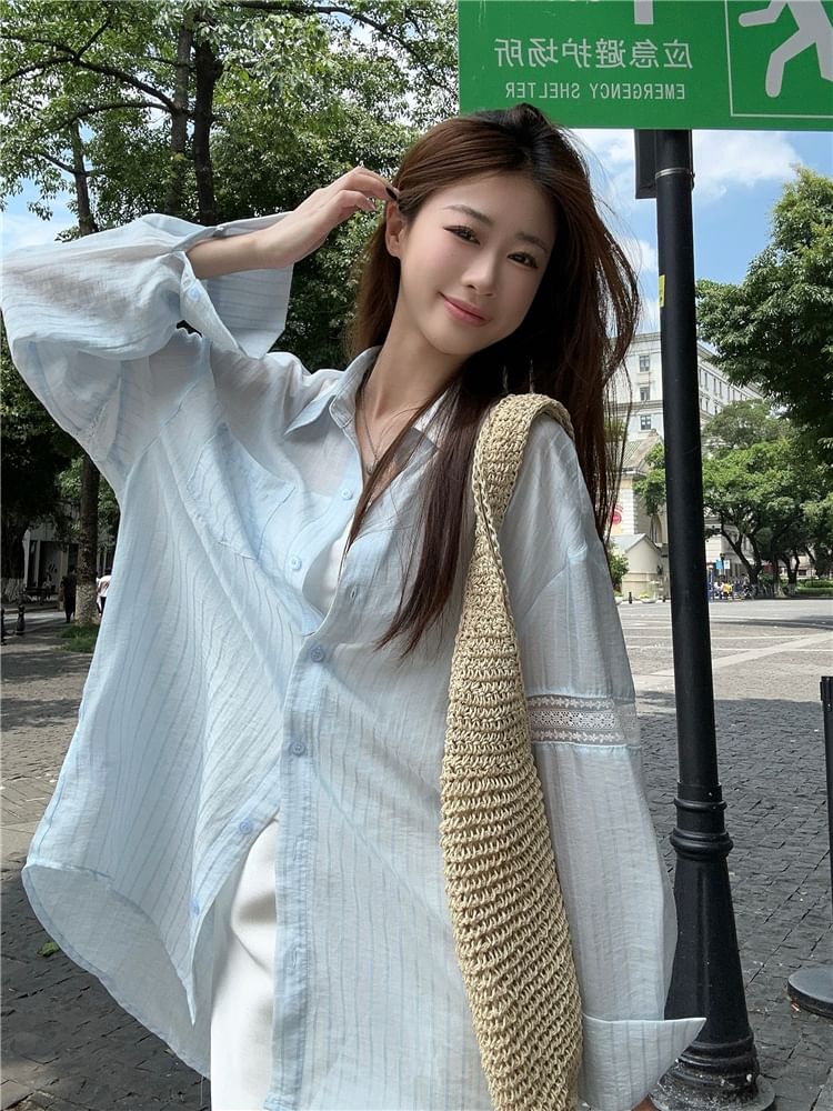 Closette - Shirt met lange mouwen en kraag en kant / Effen cami-top / Effen maxi-A-lijn rok met hoge taille