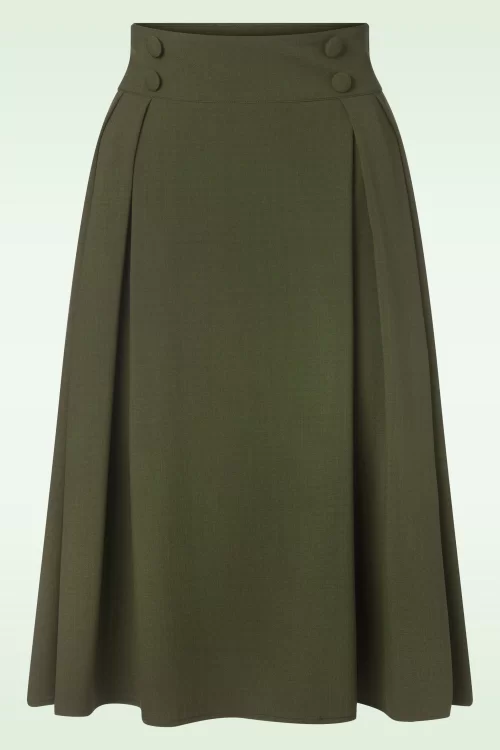 Vixen Dina Button Waist rok in olijfgroen