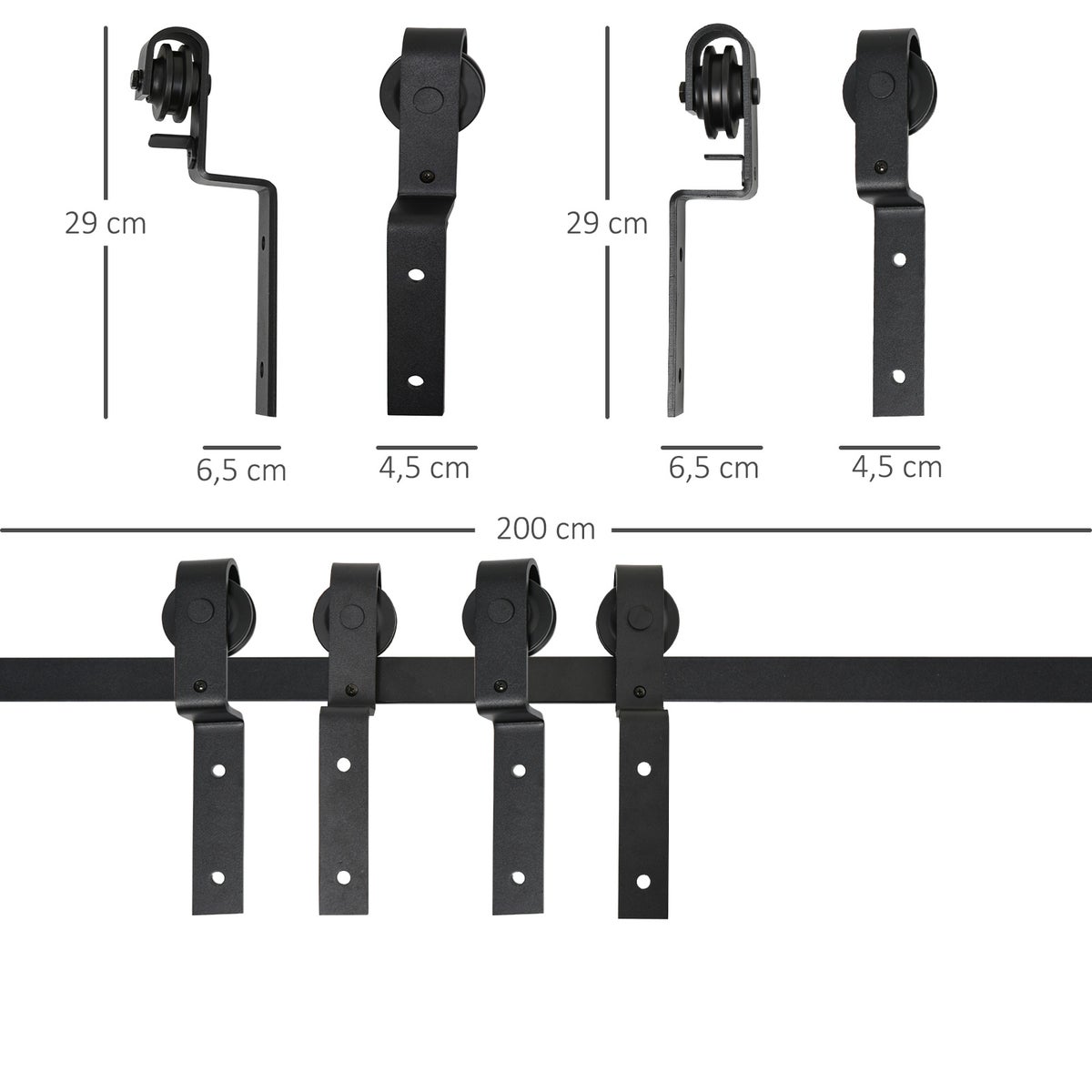 HOMCOM schuifdeursysteem, rail, schuifdeurbeslag voor houten schuifdeuren, 9 accessoires, zwart