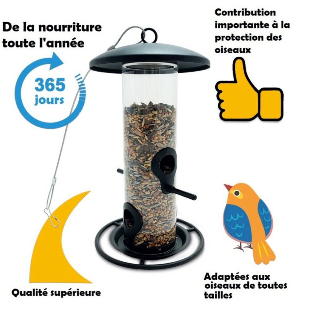 Mangeoire oiseaux extérieur à suspendre pour oiseaux sauvages pour jardin balcon distributeur de nourriture«34717 nourri-silo»