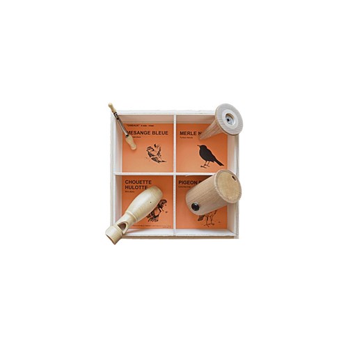Coffret bois 4 appeaux - merle-hulotte-m