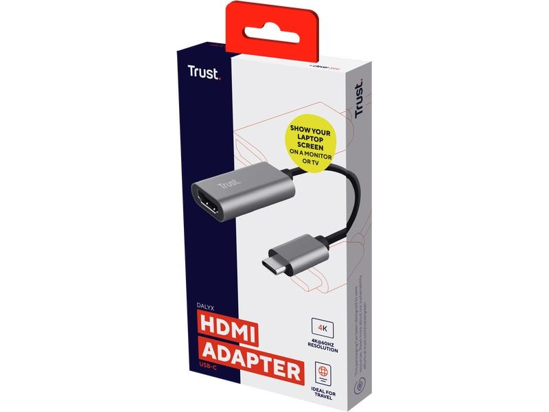 Trust Adapter USB-C-auf-HDMI USB Type-C - HDMI, Silber USB-C-auf-HDMI-Adapter mit Unterstützung für Ultra HD 4K Video und Mehrkanal-Audio