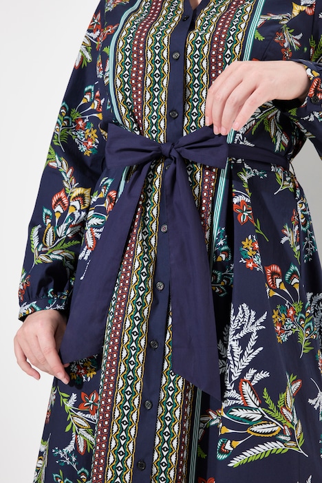 Midikleid, Landhaus-Druck, A-Linie, Kelchkragen, Langarm