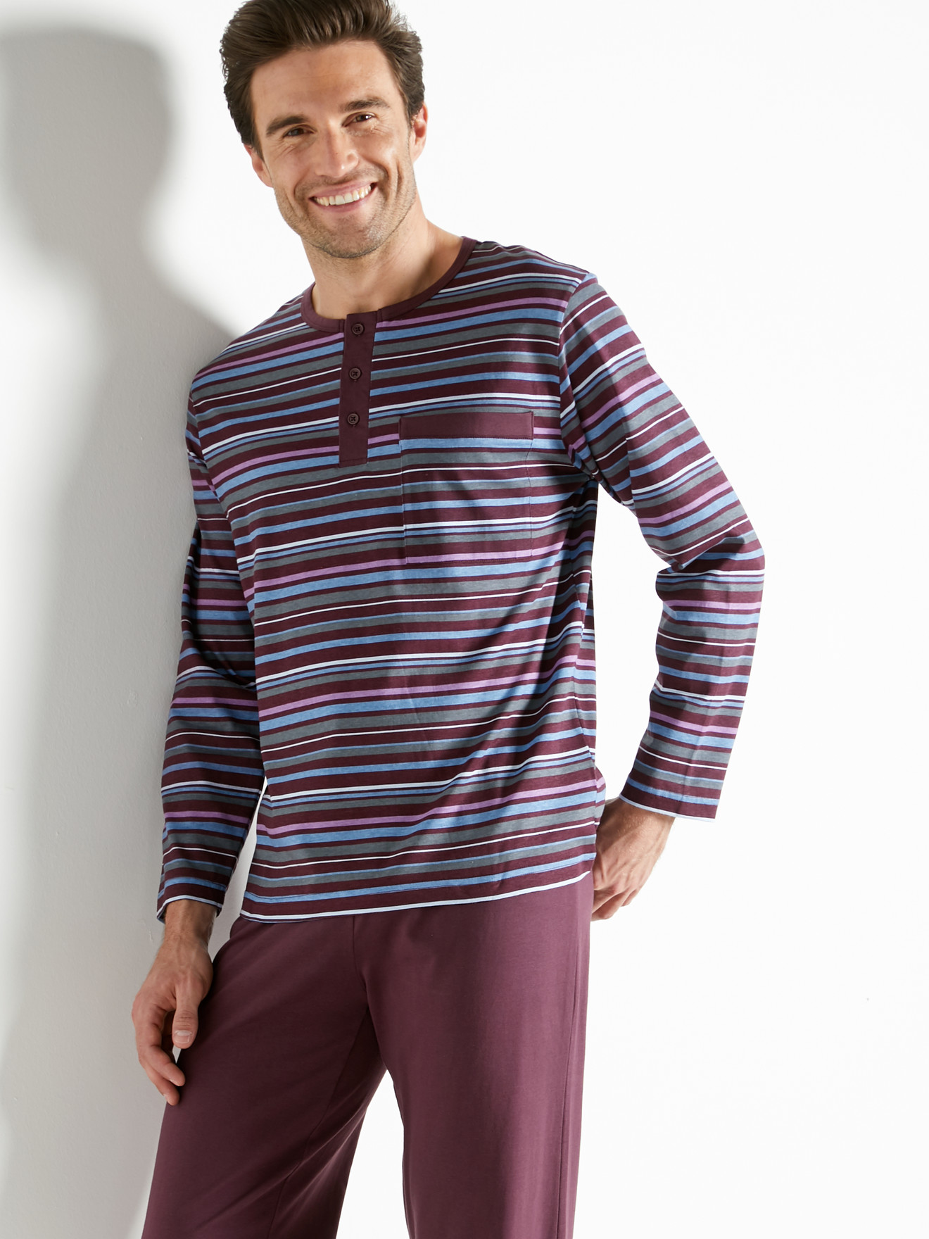 Pyjama rayé pur coton peigné