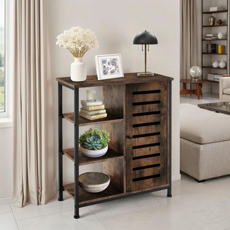 tectake Wandkast 71x32x82cm, Industrieel Hout Donker, Rustiek