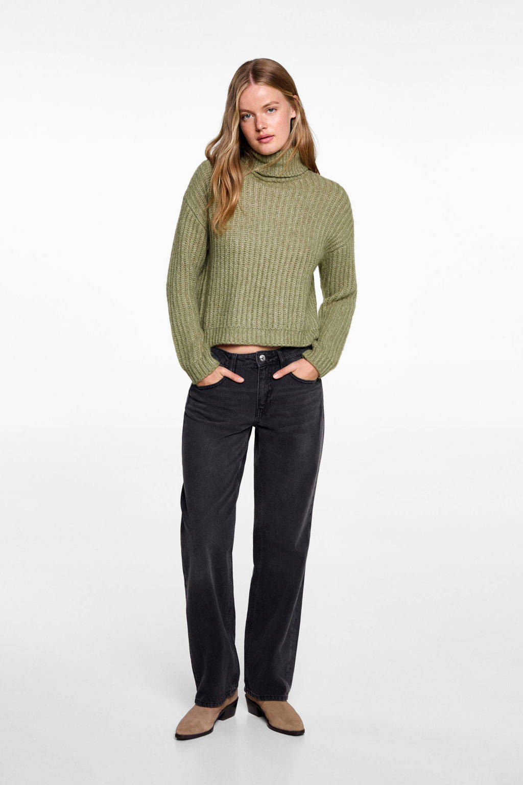 MANGO TEEN coltrui groen grof gebreid