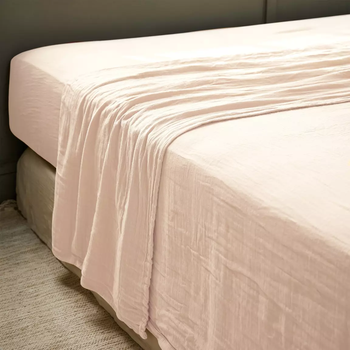 Drap plat gaze de coton (270 x 300 cm) Gaïa Rose poudré