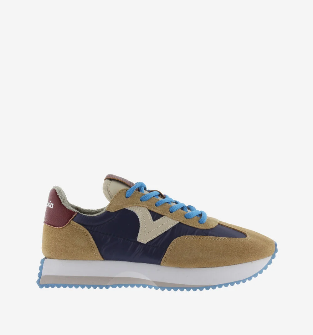 COSMOS NYLON & CUIR FENDU Baskets femme tons fluor CAMEL
