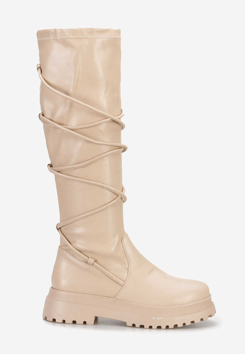 Bottes hautes femme plates beige Cazorla